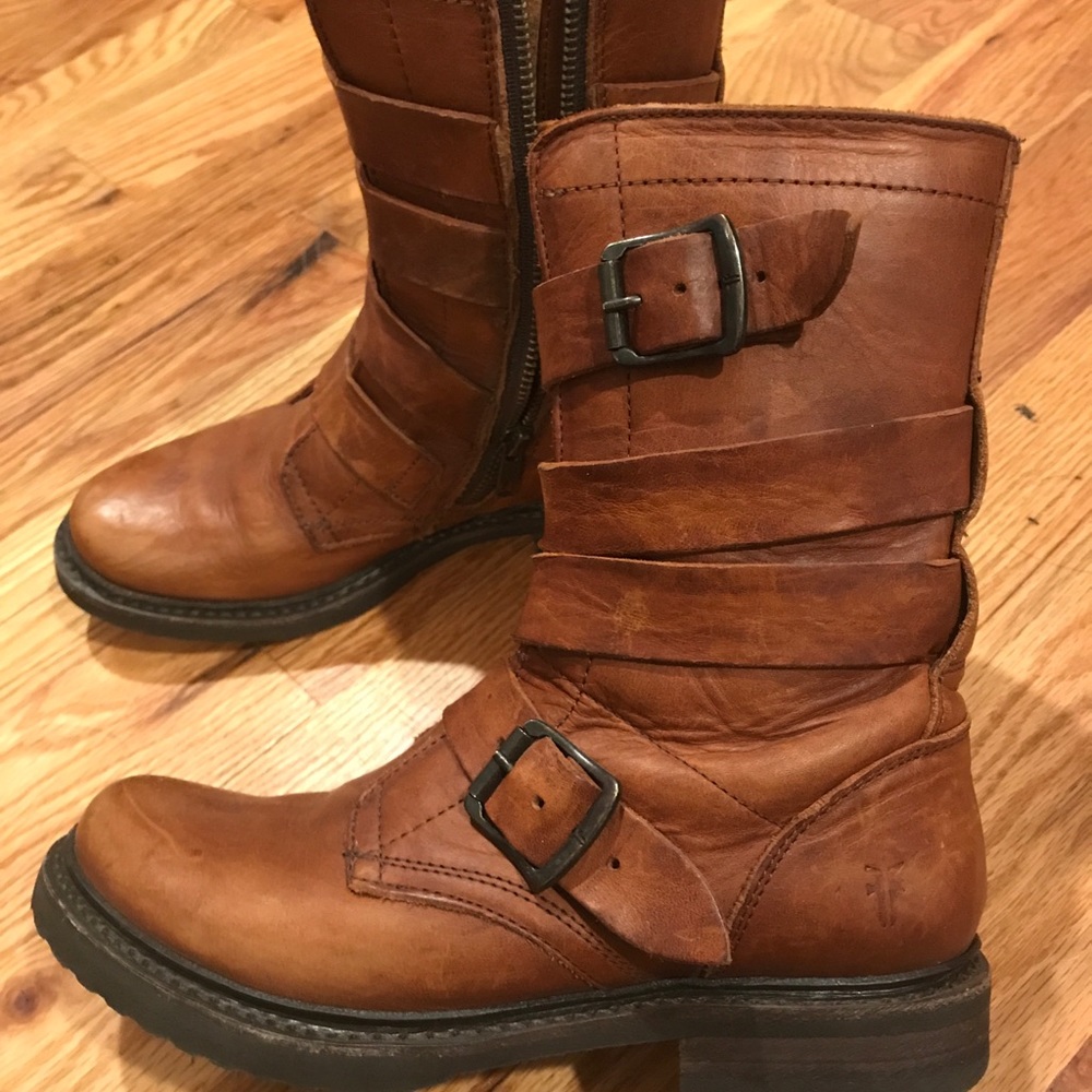 Authentic Frye Brown Leather Boots with Buckles
